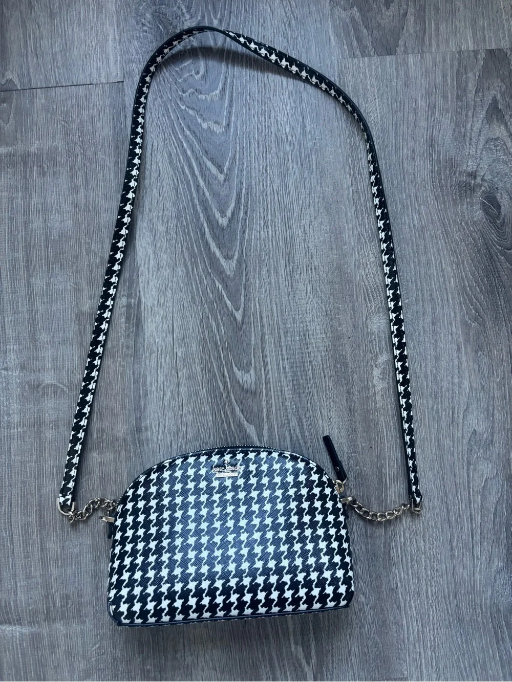 Kate Spade Dome Crossbody Bag Black and White Houndstooth